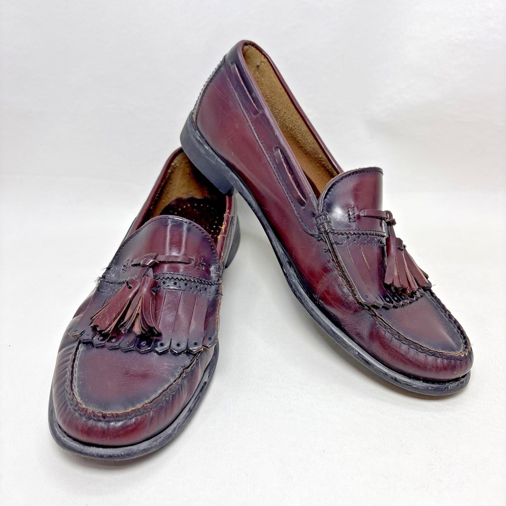 GH Bass Weejuns Kiltie Loafer Mens 9.5 D Burgundy Tasseled Leather Dress Shoes